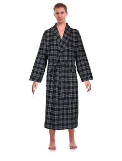 Robes King Classical Sleepwear Men's 100% Cotton Flannel Shawl Collar Robe,