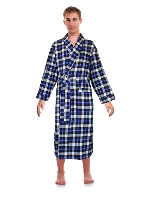 Robes King Classical Sleepwear Men's 100% Cotton Flannel Shawl Collar Robe,