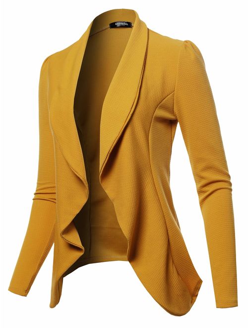 SSOULM Women's Long Sleeve Classic Draped Open Front Lightweight Blazer with Plus Size