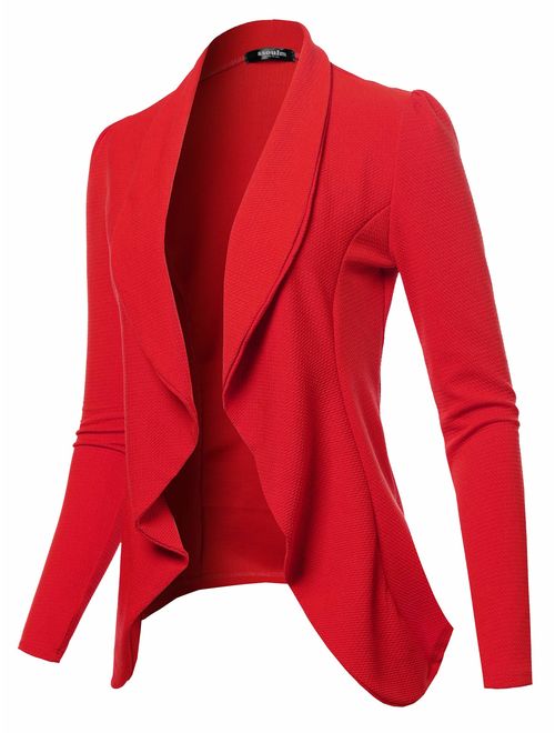 SSOULM Women's Long Sleeve Classic Draped Open Front Lightweight Blazer with Plus Size