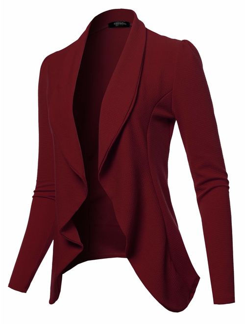 SSOULM Women's Long Sleeve Classic Draped Open Front Lightweight Blazer with Plus Size