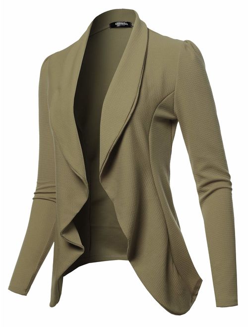 SSOULM Women's Long Sleeve Classic Draped Open Front Lightweight Blazer with Plus Size