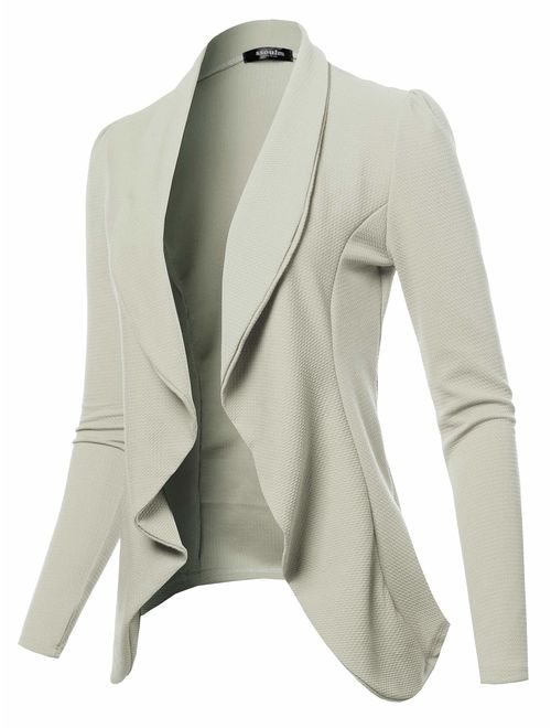 SSOULM Women's Long Sleeve Classic Draped Open Front Lightweight Blazer with Plus Size