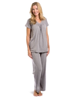 Fishers Finery Women's Ecofabric Pajama Set; Short Sleeve Top & Full Length Pant with Gift Box