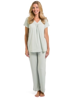 Fishers Finery Women's Ecofabric Pajama Set; Short Sleeve Top & Full Length Pant with Gift Box