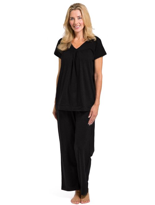 Fishers Finery Women's Ecofabric Pajama Set; Short Sleeve Top & Full Length Pant with Gift Box