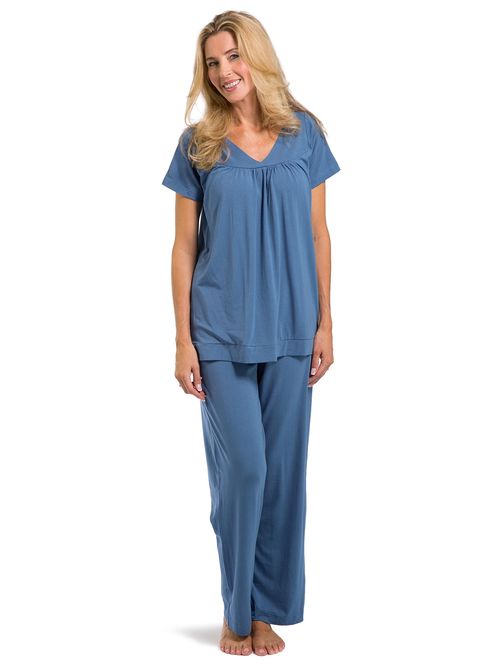 Fishers Finery Women's Ecofabric Pajama Set; Short Sleeve Top & Full Length Pant with Gift Box