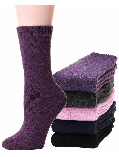 Womens Wool Socks Fuzzy Heavy Thermal Thick Warm Cotton Boot Winter Socks 5 Pairs