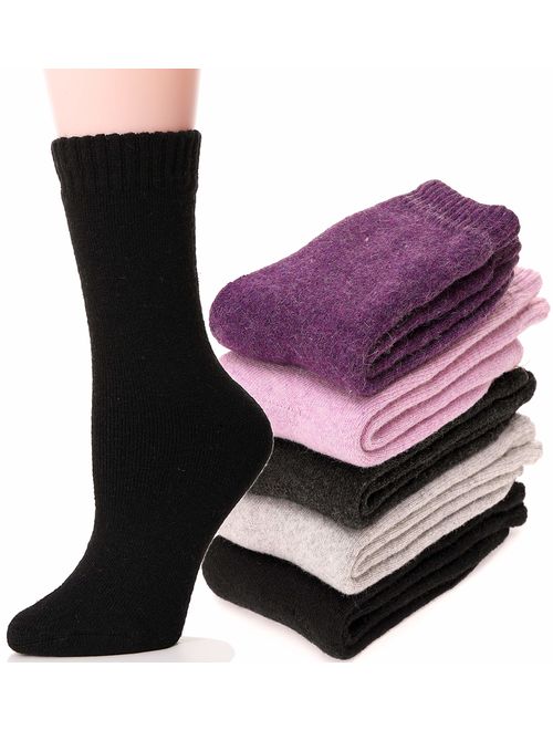 Womens Wool Socks Fuzzy Heavy Thermal Thick Warm Cotton Boot Winter Socks 5 Pairs