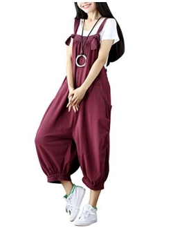 Yeokou Women's Loose Baggy Denim Wide Leg Drop Crotch Jumpsuit Rompers Overalls