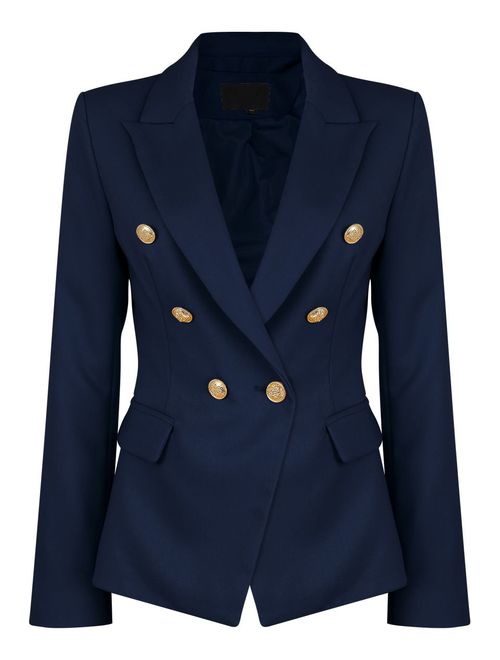 Womens Double Breasted Military Style Blazer Ladies Coat Jacket