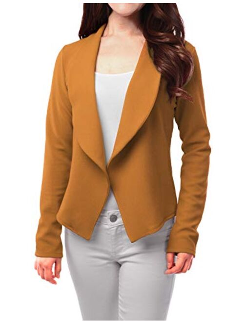 FASHIONOLIC Women's Stretch 3/4 Gathered Sleeve Open Blazer Jacket (Made in USA)