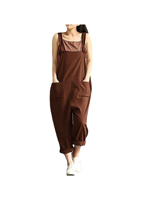 Romacci Women's Strap Overall Pockets Bib Baggy Playsuit Pants Casual Sleeveless Jumpsuit Trousers