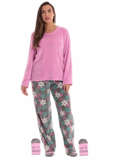 Just Love Plush Women's Pajama Pant Set with Matching Socks with Sayings