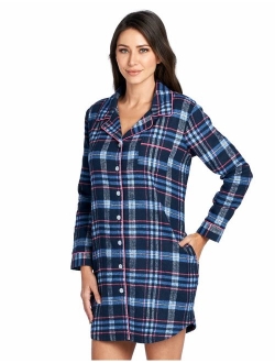 Ashford & Brooks Women's Flannel Plaid Sleep Shirt Button Down Nightgown