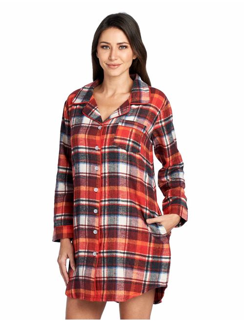 Ashford & Brooks Women's Flannel Plaid Sleep Shirt Button Down Nightgown