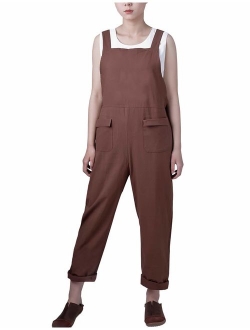 Gihuo Women's Baggy Loose Cotton Linen Bib Overalls Jumpsuits