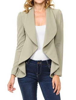 MINEFREE Women's Long Sleeve Classic Draped Open Front Lightweight Blazer(S-3XL)