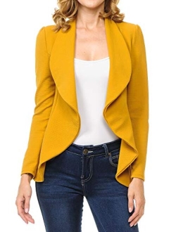 MINEFREE Women's Long Sleeve Classic Draped Open Front Lightweight Blazer(S-3XL)