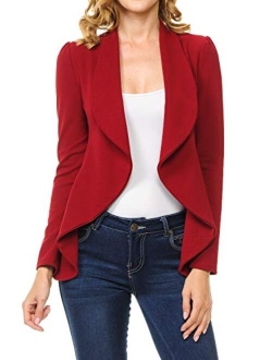 MINEFREE Women's Long Sleeve Classic Draped Open Front Lightweight Blazer(S-3XL)