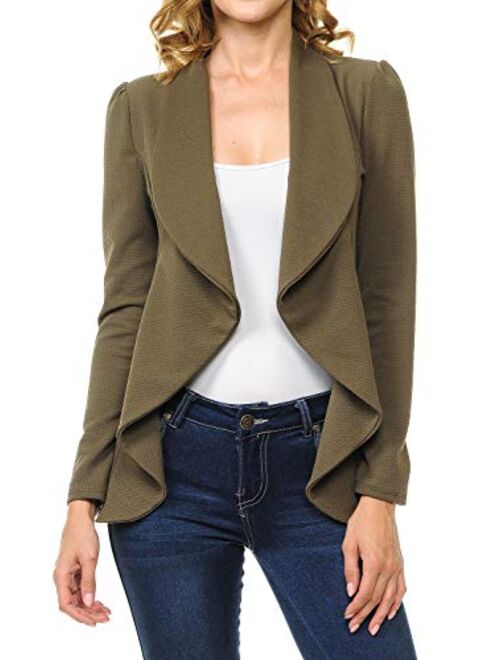 MINEFREE Women's Long Sleeve Classic Draped Open Front Lightweight Blazer(S-3XL)