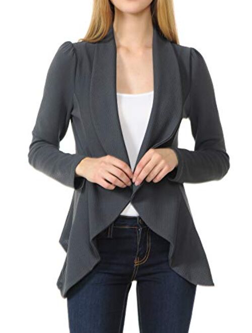 MINEFREE Women's Long Sleeve Classic Draped Open Front Lightweight Blazer(S-3XL)