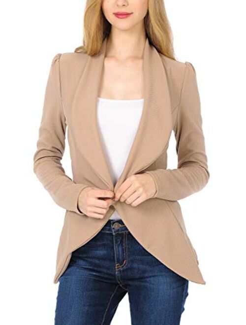 MINEFREE Women's Long Sleeve Classic Draped Open Front Lightweight Blazer(S-3XL)