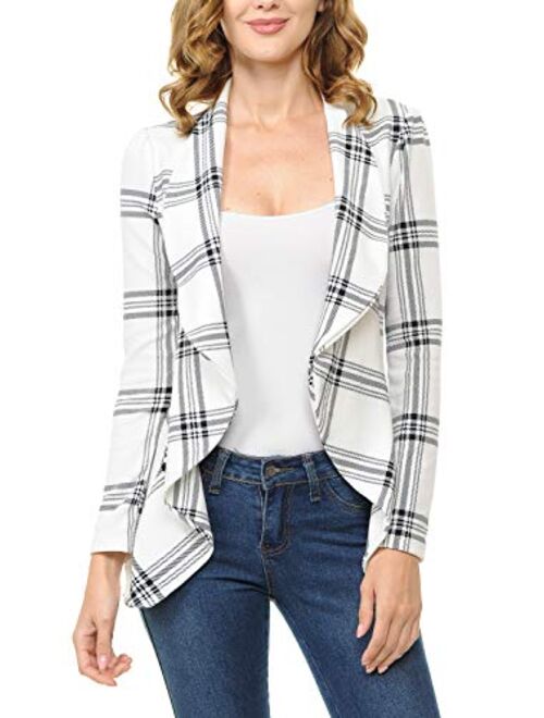 MINEFREE Women's Long Sleeve Classic Draped Open Front Lightweight Blazer(S-3XL)