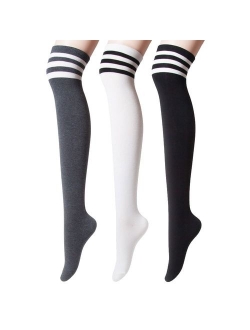 Sockstheway Womens Casual Knee High Tube Socks with Triple Stripes