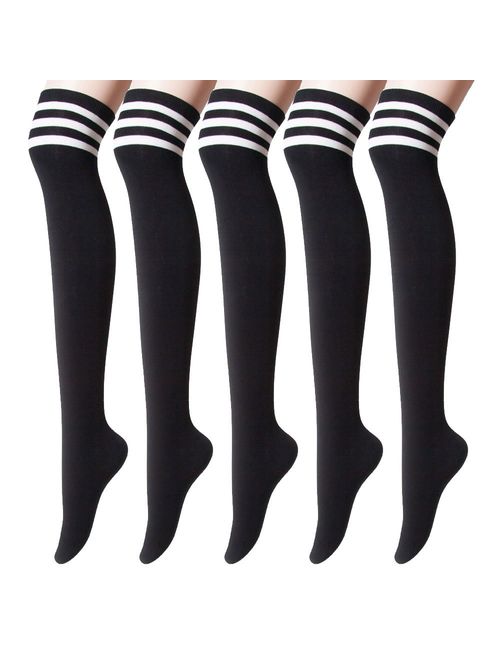 Sockstheway Womens Casual Knee High Tube Socks with Triple Stripes