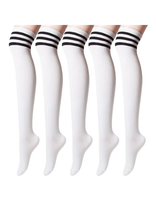 Sockstheway Womens Casual Knee High Tube Socks with Triple Stripes