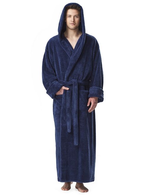 Arus Men's Fleece Robe, Long Hooded Turkish Bathrobe