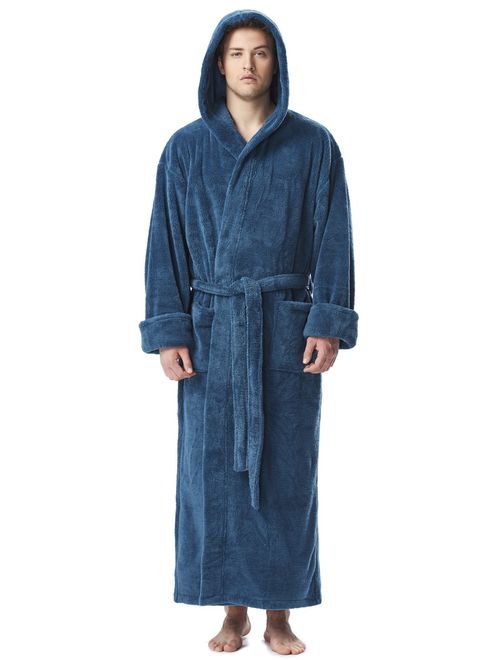 Arus Men's Fleece Robe, Long Hooded Turkish Bathrobe