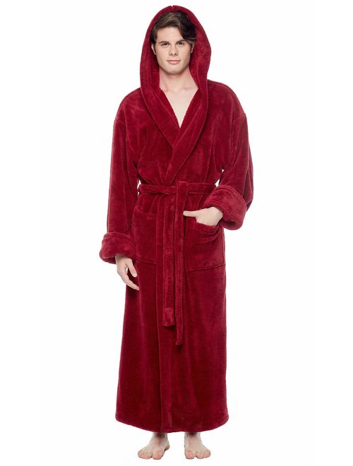 Arus Men's Fleece Robe, Long Hooded Turkish Bathrobe