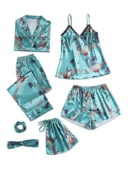 Women's 7pcs Pajama Set Cami Pjs with Shirt and Eye Mask