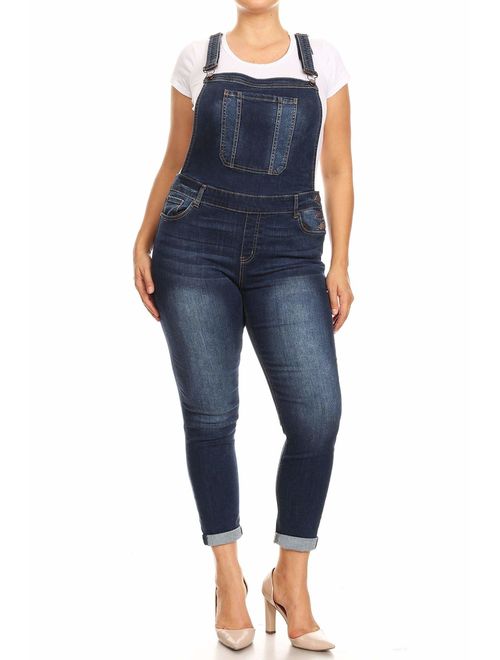 Vialumi Women's Regular/Plus Size Skinny Slim Fitted Denim Overall Pants