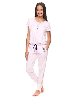 Womens Short Sleeve Shirt and Long Pajama Pants Sleepwear Set