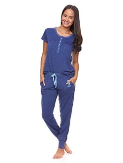 Womens Short Sleeve Shirt and Long Pajama Pants Sleepwear Set