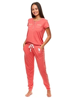 Womens Short Sleeve Shirt and Long Pajama Pants Sleepwear Set