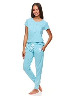 Womens Short Sleeve Shirt and Long Pajama Pants Sleepwear Set