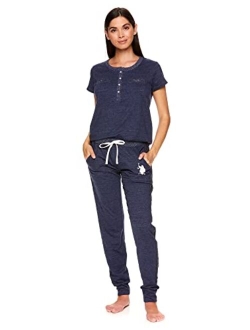 Womens Short Sleeve Shirt and Long Pajama Pants Sleepwear Set