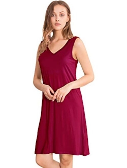 Women's Bamboo Sleeveless Nightgowns Soft Pajamas Sleep Dress V Neck Sleepshirt S-4X