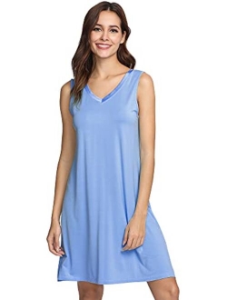 Women's Bamboo Sleeveless Nightgowns Soft Pajamas Sleep Dress V Neck Sleepshirt S-4X