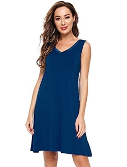 Women's Bamboo Sleeveless Nightgowns Soft Pajamas Sleep Dress V Neck Sleepshirt S-4X