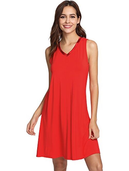 WiWi Women's Bamboo Sleeveless Nightgowns Soft Pajamas Sleep Dress V Neck Sleepshirt S-4X