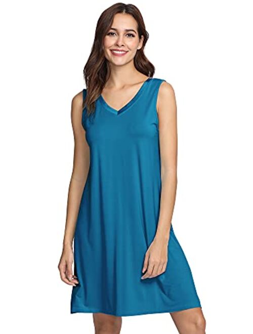 WiWi Women's Bamboo Sleeveless Nightgowns Soft Pajamas Sleep Dress V Neck Sleepshirt S-4X