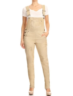 ANNA-KACI Womens Distressed Denim Overalls with Tapered Leg and Pockets