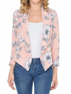 Auline Collection Womens Floral Casual Lightweight 3/4 Sleeve Fitted Open Blazer