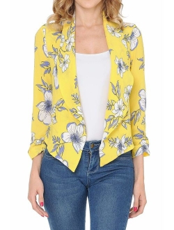 Auline Collection Womens Floral Casual Lightweight 3/4 Sleeve Fitted Open Blazer