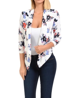 Auline Collection Womens Floral Casual Lightweight 3/4 Sleeve Fitted Open Blazer